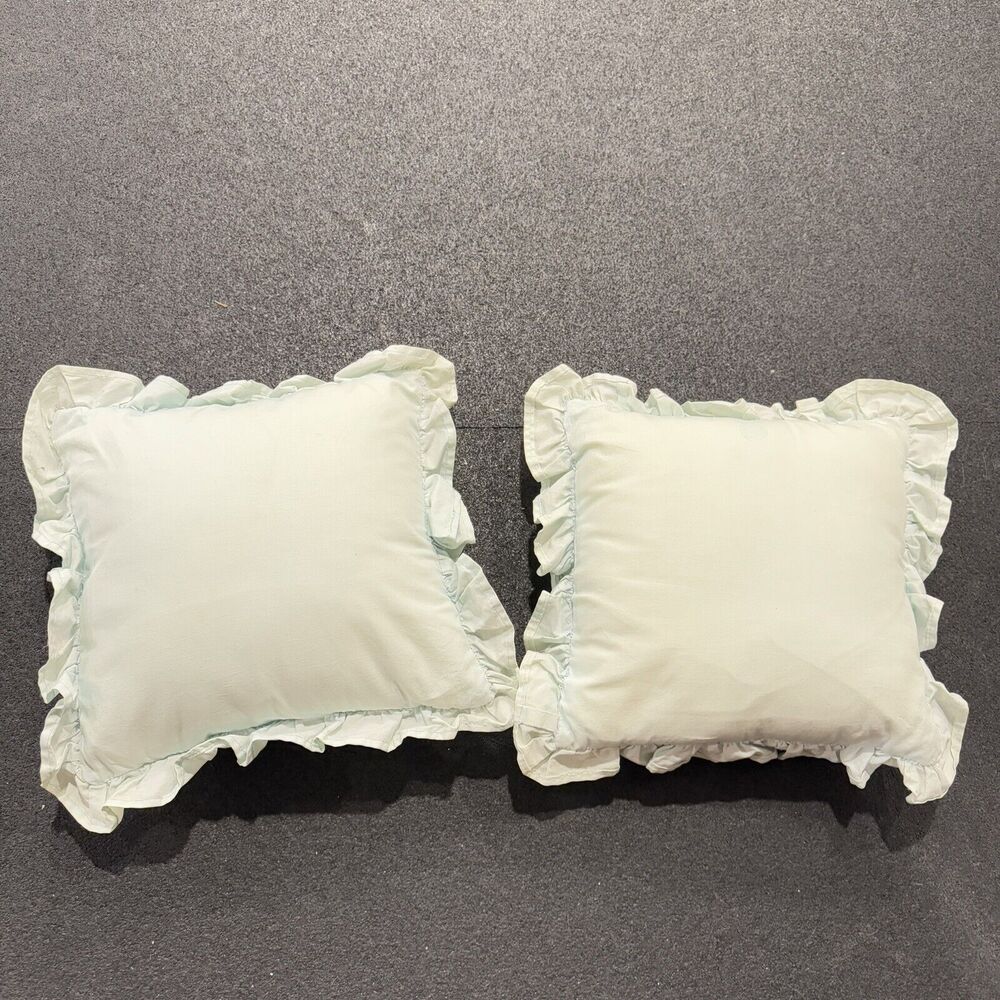 Vintage Pair (2) Square Ruffle 12" Throw Pillows Light / Baby Blue Cottagecore